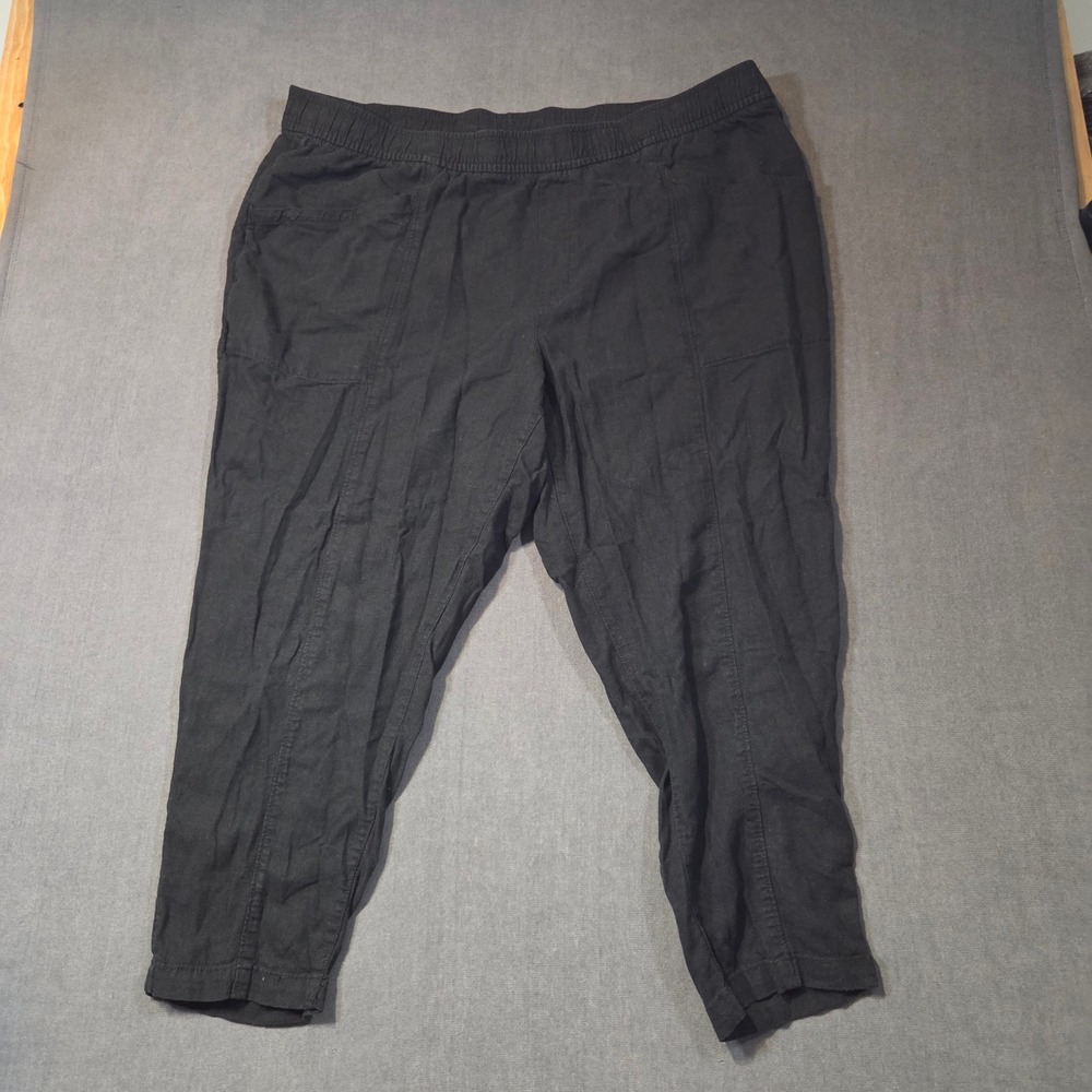 Old Navy Linen Taper Pants Womens XXL Black Drawstring Elastic Waist 561177-00